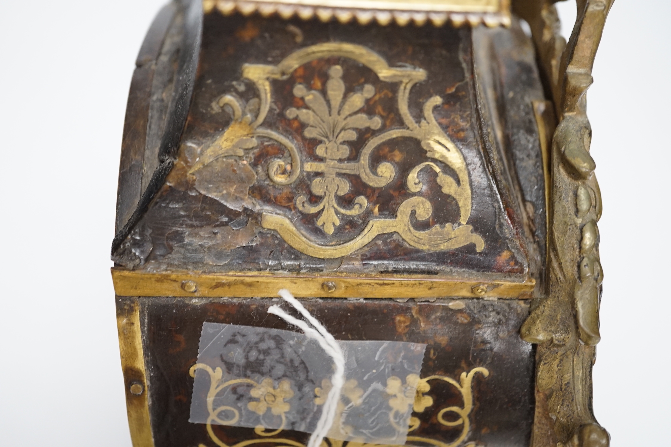 A French Boullework mantel timepiece, retailed by Payne's, with balance escapement, 31.5cm